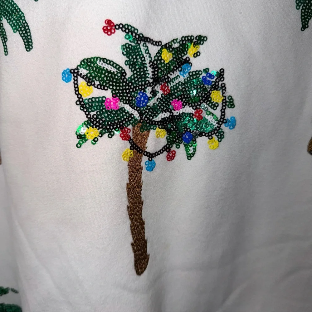 White Christmas Light & Palm Tree Sweatshirt by Queen of Sparkles. - Picture 4 of 6